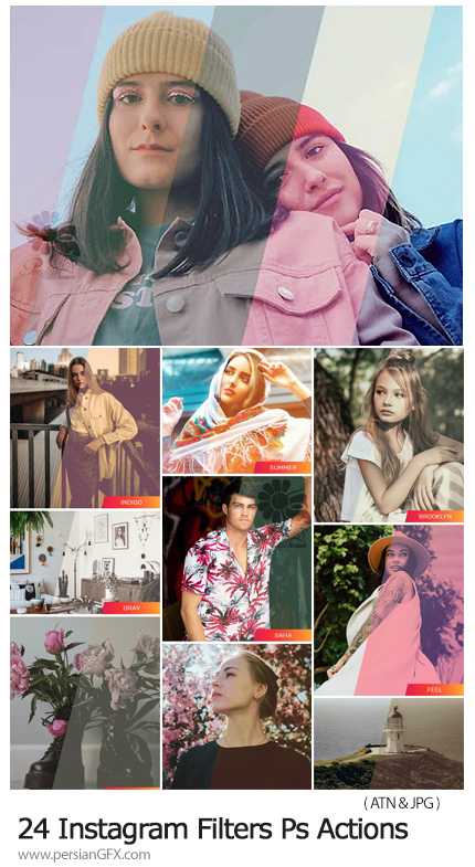 دانلود اکشن فتوشاپ 24 فیلتر اینستاگرام متنوع - 24 Instagram Filters Photoshop Actions