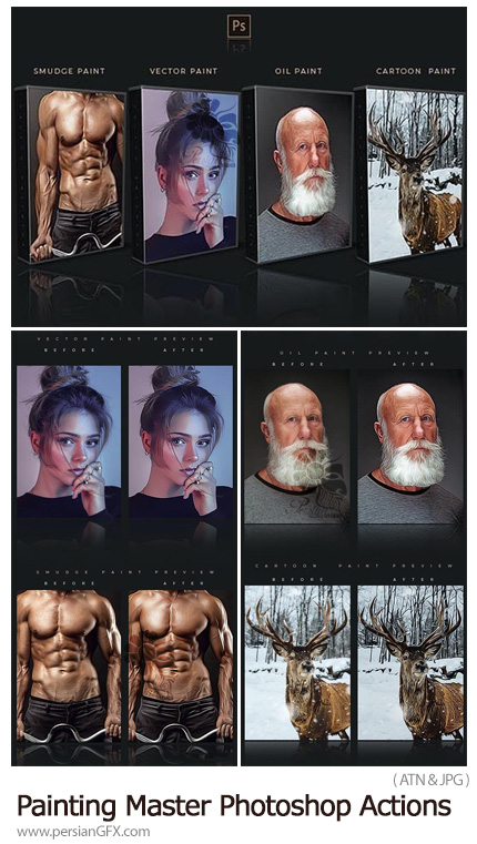 دانلود مجموعه اکشن فتوشاپ با 4 افکت نقاشی متنوع - Painting Master Photoshop Actions
