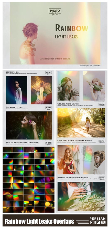 دانلود مجموعه تصاویر پوششی انتشار نور رنگین کمان - Rainbow Light Leaks Overlays
