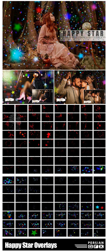 دانلود 125 تصویر پوششی ستاره های درخشان رنگارنگ - Happy Star Overlays