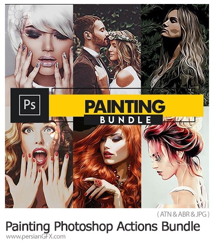 دانلود مجموعه اکشن فتوشاپ با 6 افکت نقاشی متنوع - Painting Photoshop Actions Bundle