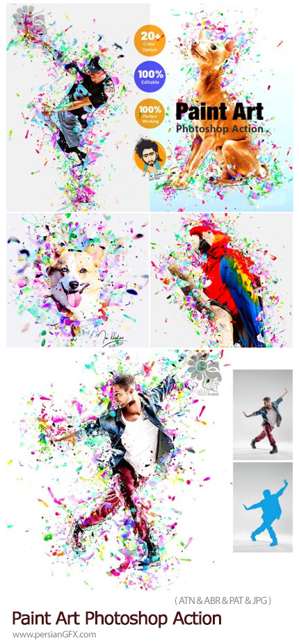 دانلود اکشن فتوشاپ ساخت نقاشی هنری با لکه های رنگارنگ - Paint Art Photoshop Action