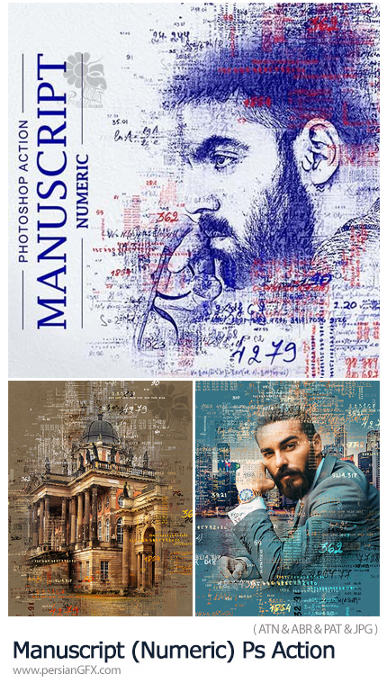 دانلود اکشن فتوشاپ ساخت طرح های تایپوگرافی با افکت اعداد و حروف دست نویس - Manuscript (Numeric) Photoshop Action