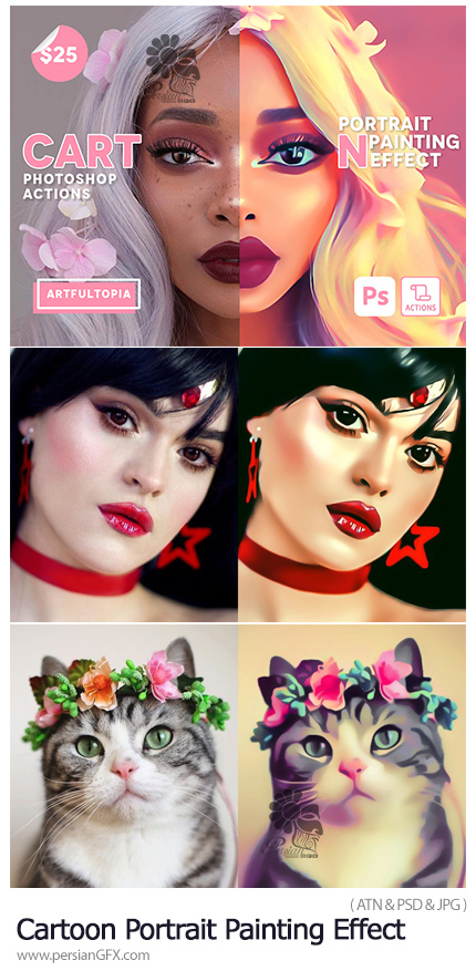 دانلود اکشن فتوشاپ و افکت های لایه باز ساخت نقاشی کارتونی - Cartoon Portrait Painting Effect