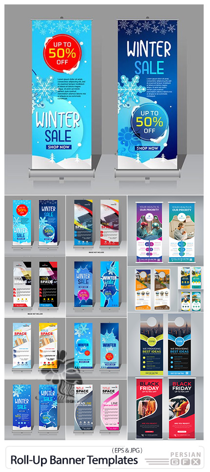 دانلود وکتور بنرهای استند و رول آپ تبلیغاتی - Roll-Up Banner Templates