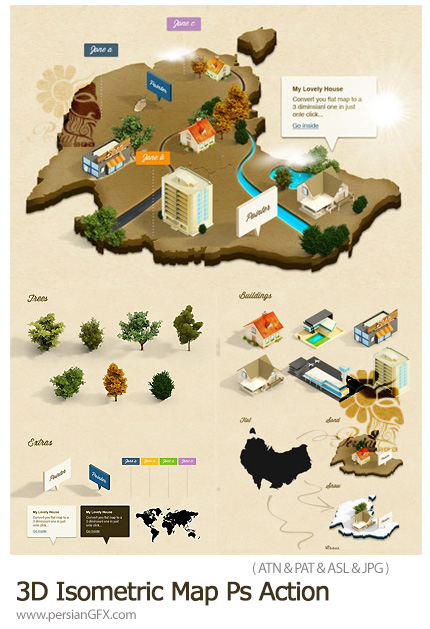 دانلود اکشن فتوشاپ ساخت نقشه سه بعدی ایزومتریک - 3D Isometric Map