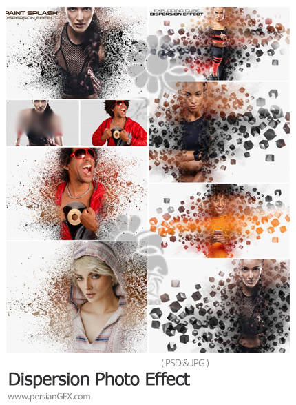 دانلود 2 افکت لایه باز پراکندگی ذرات رنگ و انفجار مکعب ها برای تصاویر - Dispersion Photo Effect