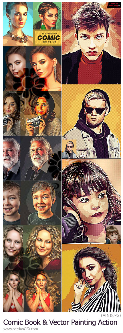 دانلود 2 اکشن فتوشاپ تبدیل تصاویر به نقاشی وکتور و کمیک - Comic Book And Vector Painting Action