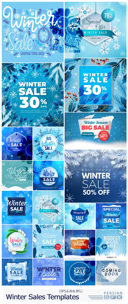 دانلود 27 وکتور بک گراند و بنر تخفیف زمستانی - Winter Sales Templates