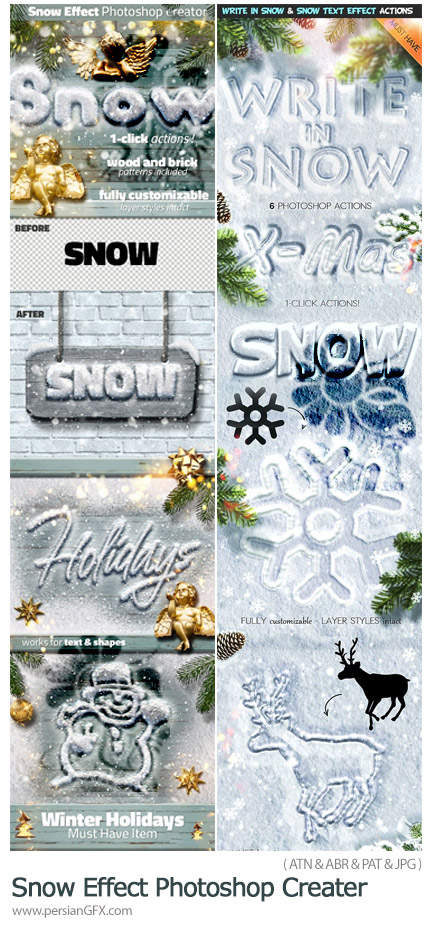 دانلود کیت فتوشاپ ساخت متن و اشکال برفی - Snow Effect Photoshop Creater