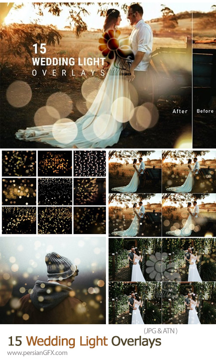 دانلود 15 تصویر پوششی بوکه های نورانی برای تصاویر عروسی و رومانتیک - Wedding Light Overlays