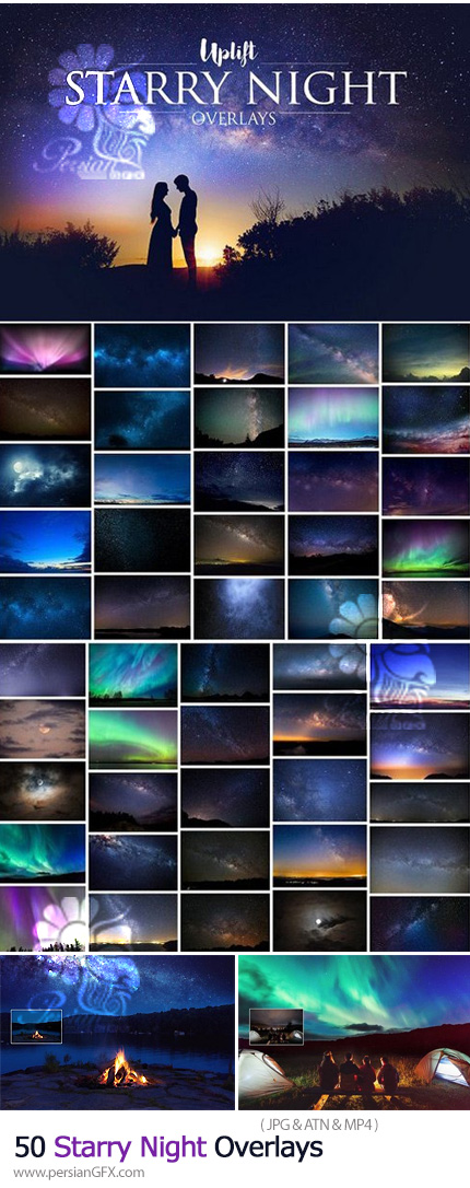 دانلود 50 تصویر پوششی شب های پرستاره به همراه اکشن فتوشاپ و آموزش ویدئویی - Starry Night Overlays