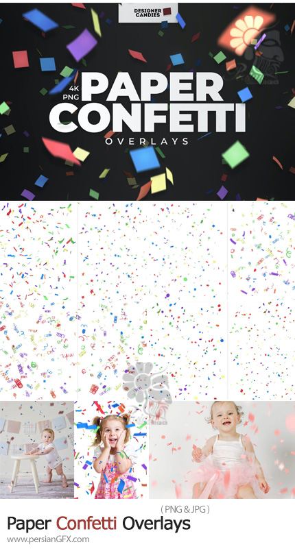 دانلود تصاویر پوششی ابر و باد و کاغذ رنگی تزئینی با کیفیت 4K - Paper Confetti Overlays