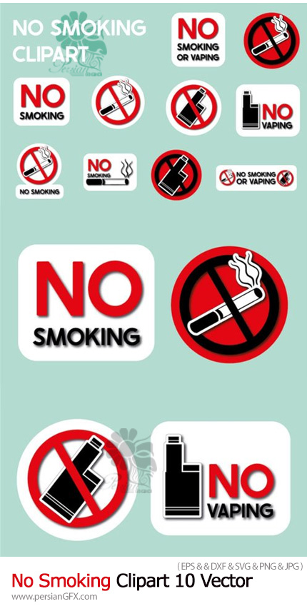 دانلود 10 وکتور و کلیپ آرت سیگار کشیدن ممنوع - No Smoking Clipart 10 Vector Bundle