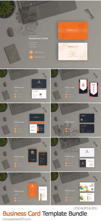 دانلود 9 قالب لایه باز و وکتور کارت ویزیت با طرح های متنوع - Business Card Template Bundle
