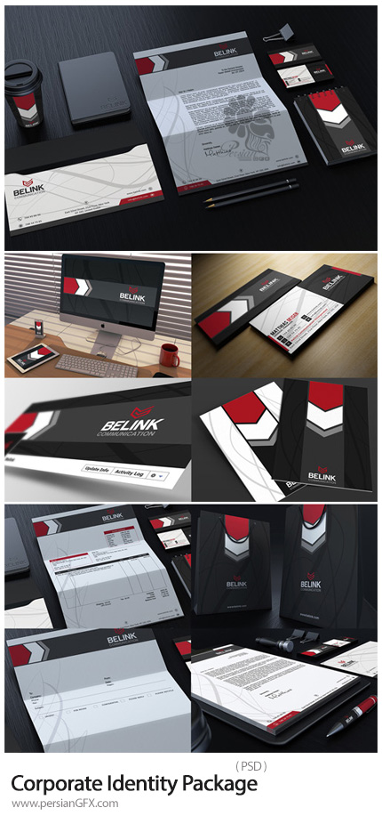 دانلود قالب لایه باز ست اداری، کارت ویزیت، سربرگ، کارت پرسنلی، نامه و ... - Corporate Identity PSD Package