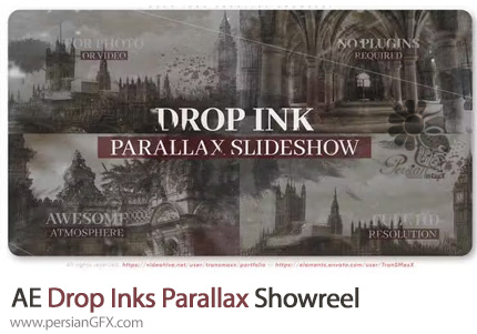 دانلود پروژه افترافکت شوریل پارالاکس با قطرات جوهر - Drop Inks Parallax Showreel