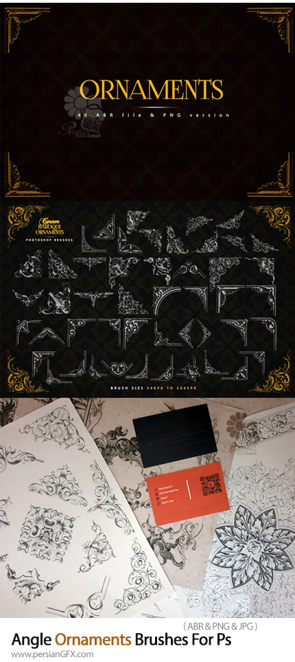 دانلود 48 براش فتوشاپ حاشیه های گلدار تزئینی - Angle Ornaments Brushes For Photoshop