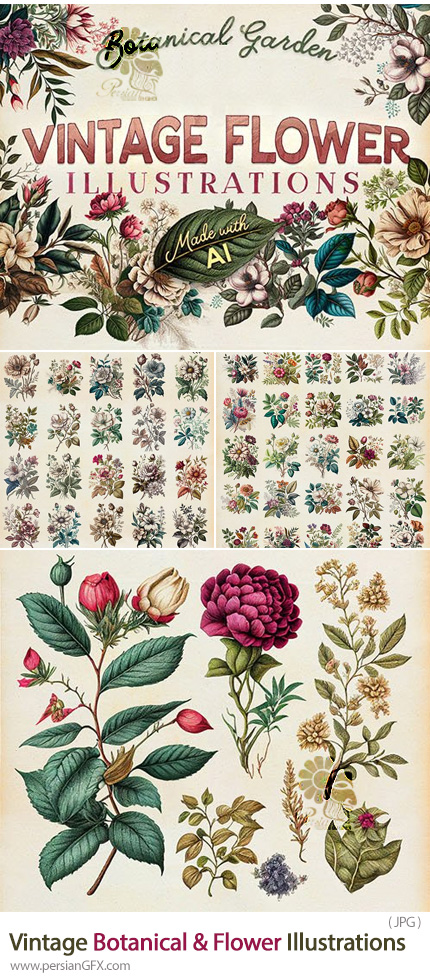 دانلود 50 عکس گل و بوته به سبک وینتیج - Vintage Botanical Garden & Flower Illustrations
