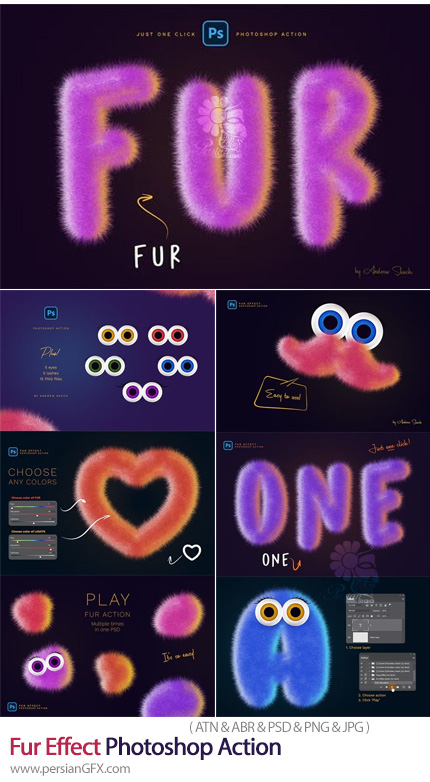 دانلود اکشن فتوشاپ ایجاد افکت موی حیوانات بر روی متن و اشکال - Fur Effect Photoshop Action