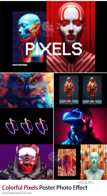 دانلود قالب لایه باز تبدیل عکس به پوستر پیکسلی رنگی - Colorful Pixels Poster Photo Effect