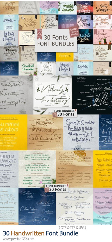 دانلود 30 فونت‌ دست‌ نویس انگلیسی - Handwritten Font Bundle