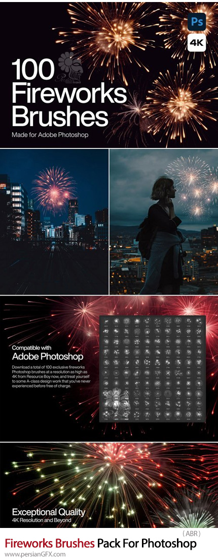 دانلود پک براش فتوشاپ آتش بازی - Fireworks Brushes Pack For Photoshop