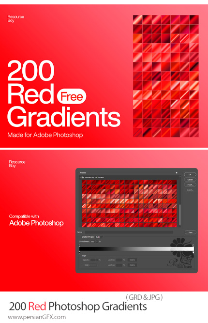 دانلود 200 گرادینت قرمز برای فتوشاپ - Red Photoshop Gradients