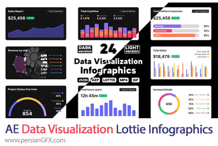 دانلود پروژه افترافکت نمودارهای اینفوگرافی تجسم داده ها + آموزش - Data Visualization Lottie Infographics