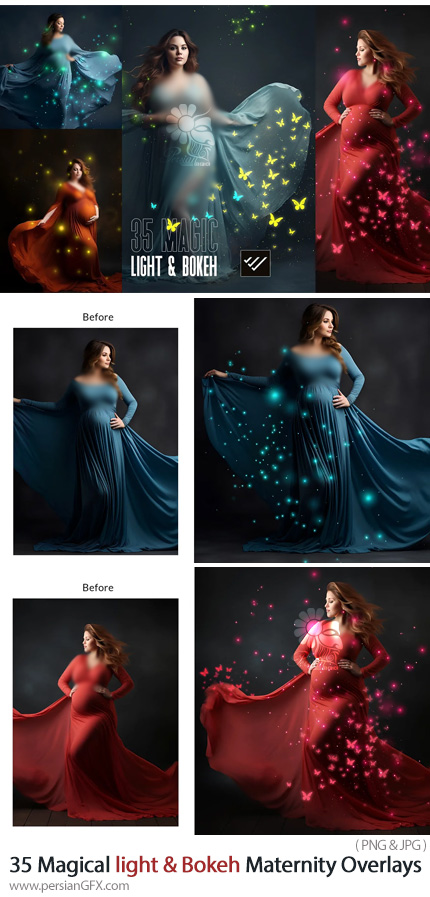 دانلود 35 تصویر پوششی نور و بوکه های جادویی برای تصاویر - Magical light And Bokeh Maternity Overlays