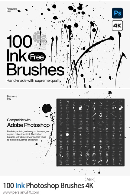 دانلود بیش از 100 براش فتوشاپ جوهری 4K - Ink Photoshop Brushes