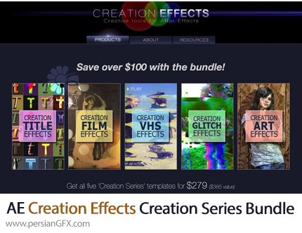 دانلود مجموعه پروژه افترافکت ساخت افکت های متنوع فیلم، تایتل، هنری، VHS و گلیچ - Creation Effects Creation Series Bundle