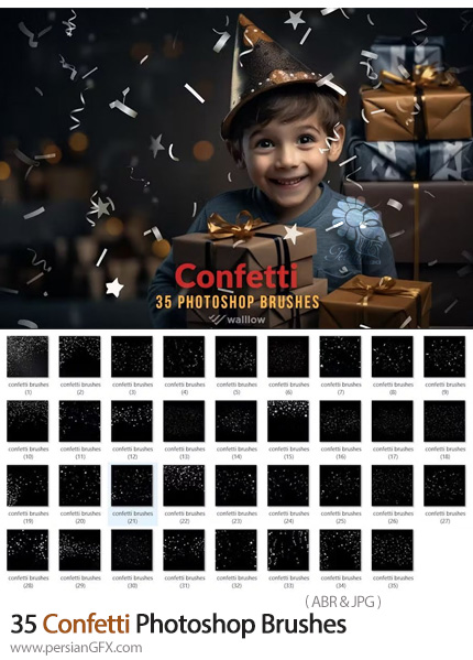 دانلود 35 براش فتوشاپ کاغذ رنگی تزئینی برای جشن ها - Confetti Photoshop Brushes