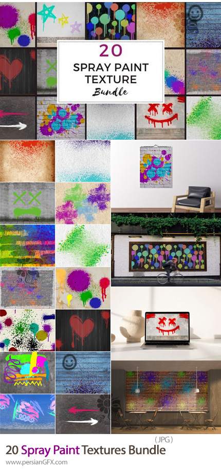 دانلود 20 تکسچر متنوع رنگ های اسپری شده - Spray Paint Textures Bundle