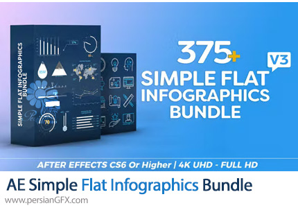 دانلود پروژه افترافکت بیش از 375 نمودار اینفوگرافیکی فلت - Simple Flat Infographics Bundle