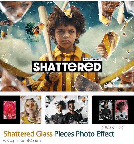 دانلود افکت لایه باز ایجاد تکه های شیشه شکسته بر روی تصاویر - Shattered Glass Pieces Photo Effect