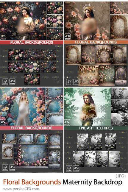 دانلود مجموعه بک دراپ های دیجیتال گلدار برای عکاسی بارداری - Floral Backgrounds Maternity Backdrop