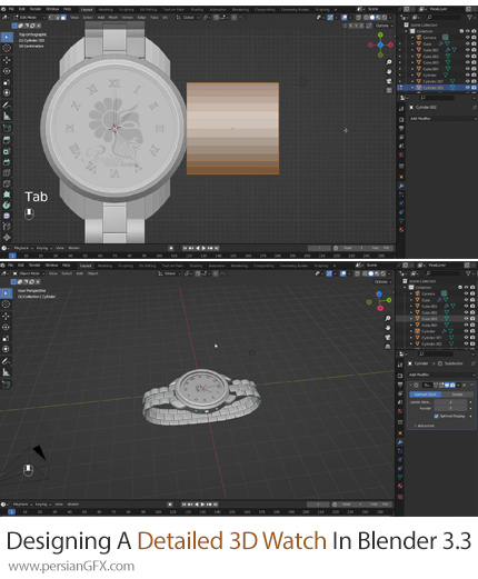 آموزش طراحی یک ساعت سه بعدی دقیق در بلندر - Designing A Detailed 3D Watch In Blender 3.3