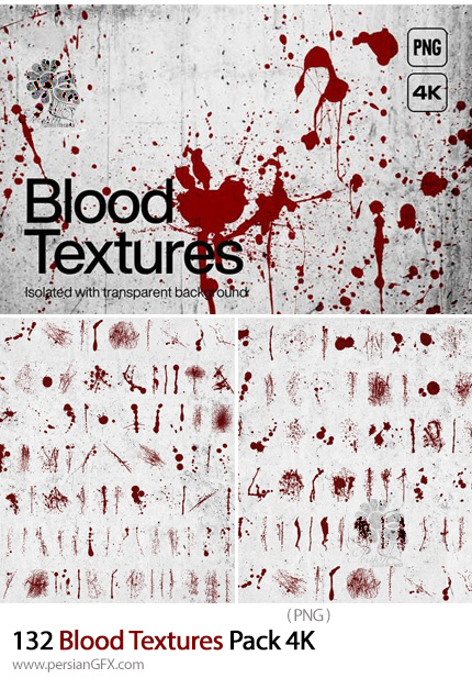 دانلود 132 تکسچر PNG لکه و قطرات خون - Blood Textures Pack [4K]
