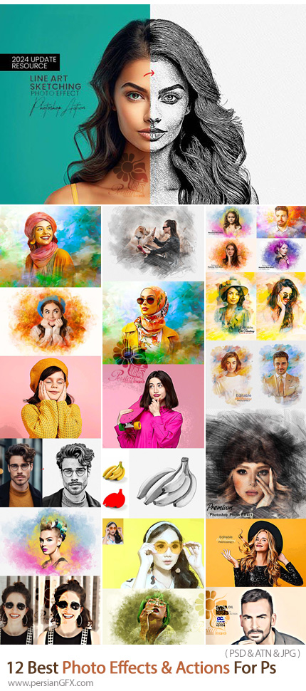 دانلود 12 اکشن فتوشاپ و افکت های لایه باز نقاشی، رنگ روغن، اسکچ، آبرنگی و ... - Best Photo Effects & Actions For Photoshop