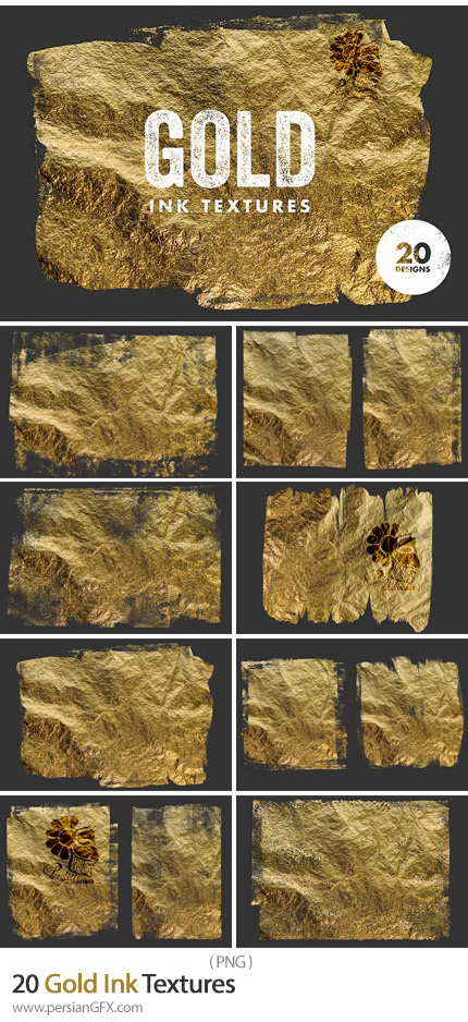 دانلود 20 تکسچر جوهری طلایی - Gold Ink Textures