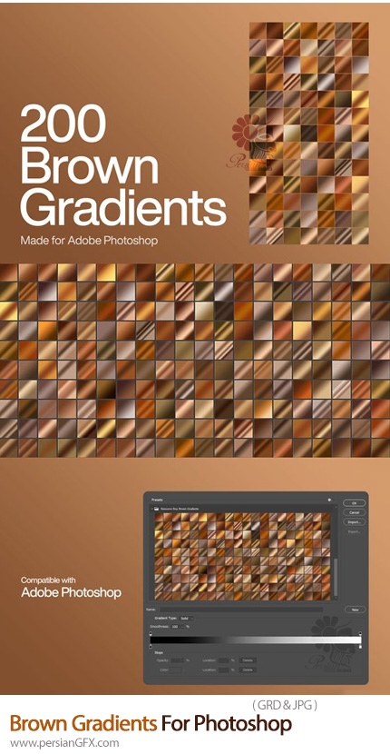 دانلود 200 گرادینت قهوه ای برای فتوشاپ - Brown Gradients For Photoshop