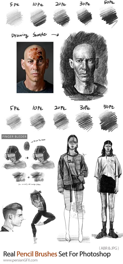 دانلود پک براش نقاشی با مداد برای فتوشاپ - Real Pencil Brushes Set For Photoshop
