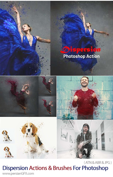 دانلود اکشن و براش فتوشاپ پراکندگی ذرات برای تصاویر - Dispersion Actions & Brushes For Photoshop