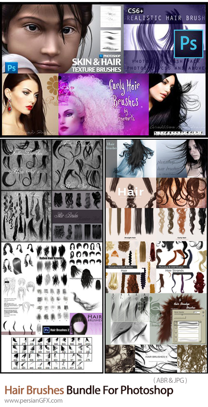 دانلود پک براش فتوشاپ مو با مدل های متنوع - Hair Brushes Bundle For Photoshop