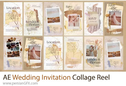 دانلود پروژه افترافکت ریلز اینستاگرام کارت دعوت عروسی به سبک کلاژ + آموزش - Wedding Invitation Collage Vertical Reel