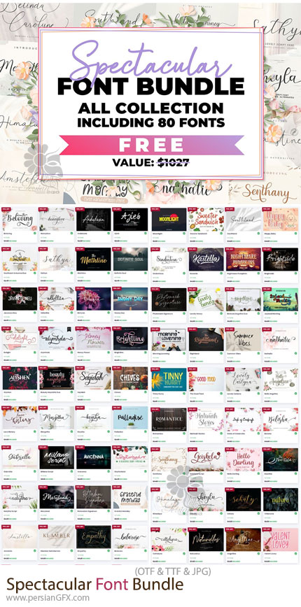 دانلود 80 فونت انگلیسی دست نویس با طراحی ویژه - Hand Lettered Font Bundle