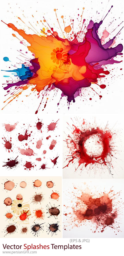 دانلود بیش از 30 وکتور اسلپش رنگ و مایعات - Vector Splashes Templates