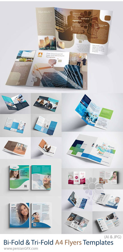 دانلود بیش از 10 قالب وکتور فلایر دولت و سه لت - Bi-Fold & Tri-Fold A4 Flyers