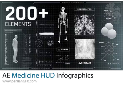 دانلود پروژه افترافکت نمودارهای اینفوگرافی HUD پزشکی - Medicine HUD Infographics